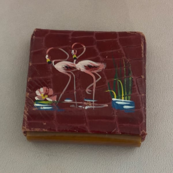 Rex Fifth Ave Vintage Flamingo Red Leather Lucite Compact
