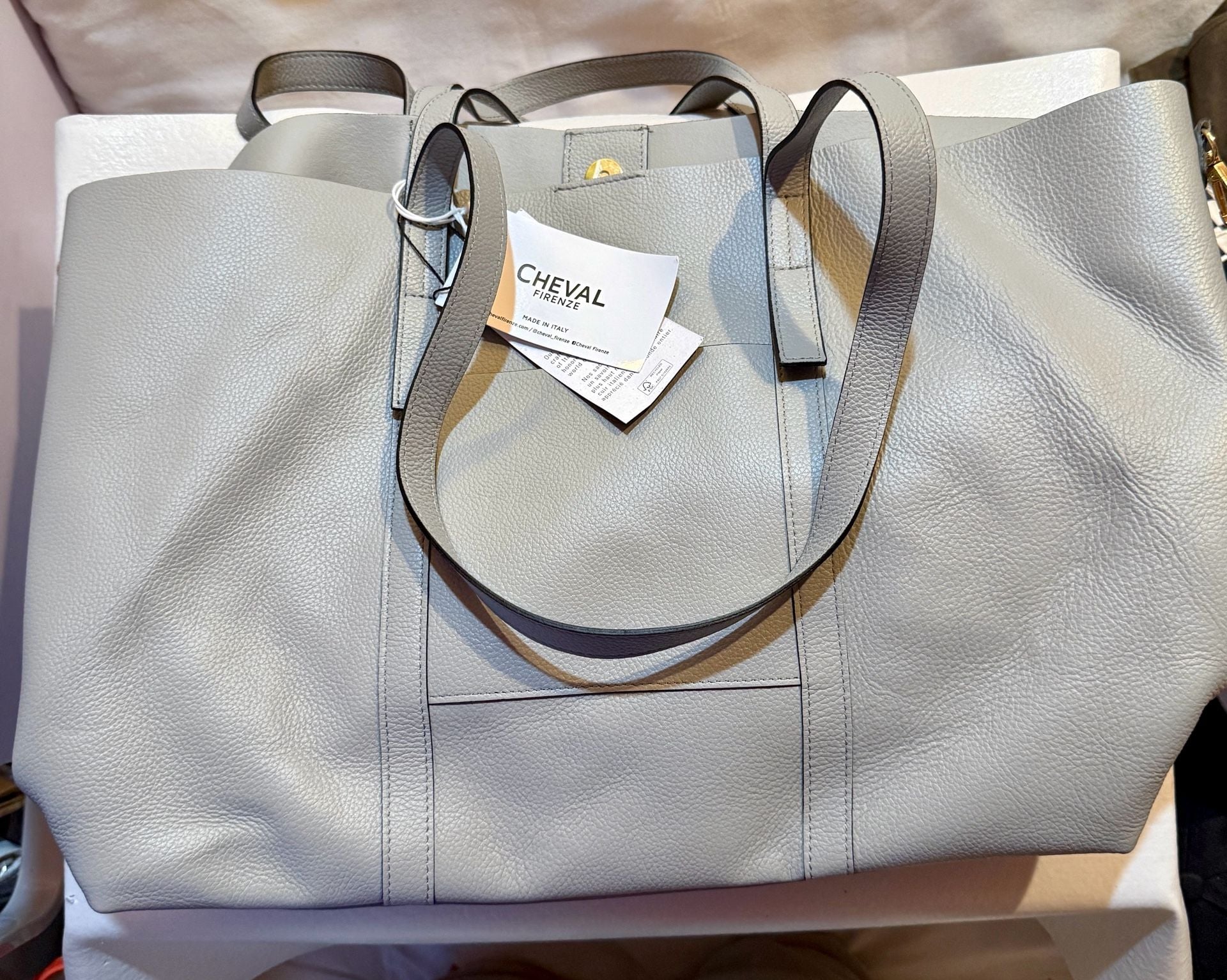 Cheval Firenze Italy Genuine Leather Large Tote Bag Gray NWT + Pouch 2