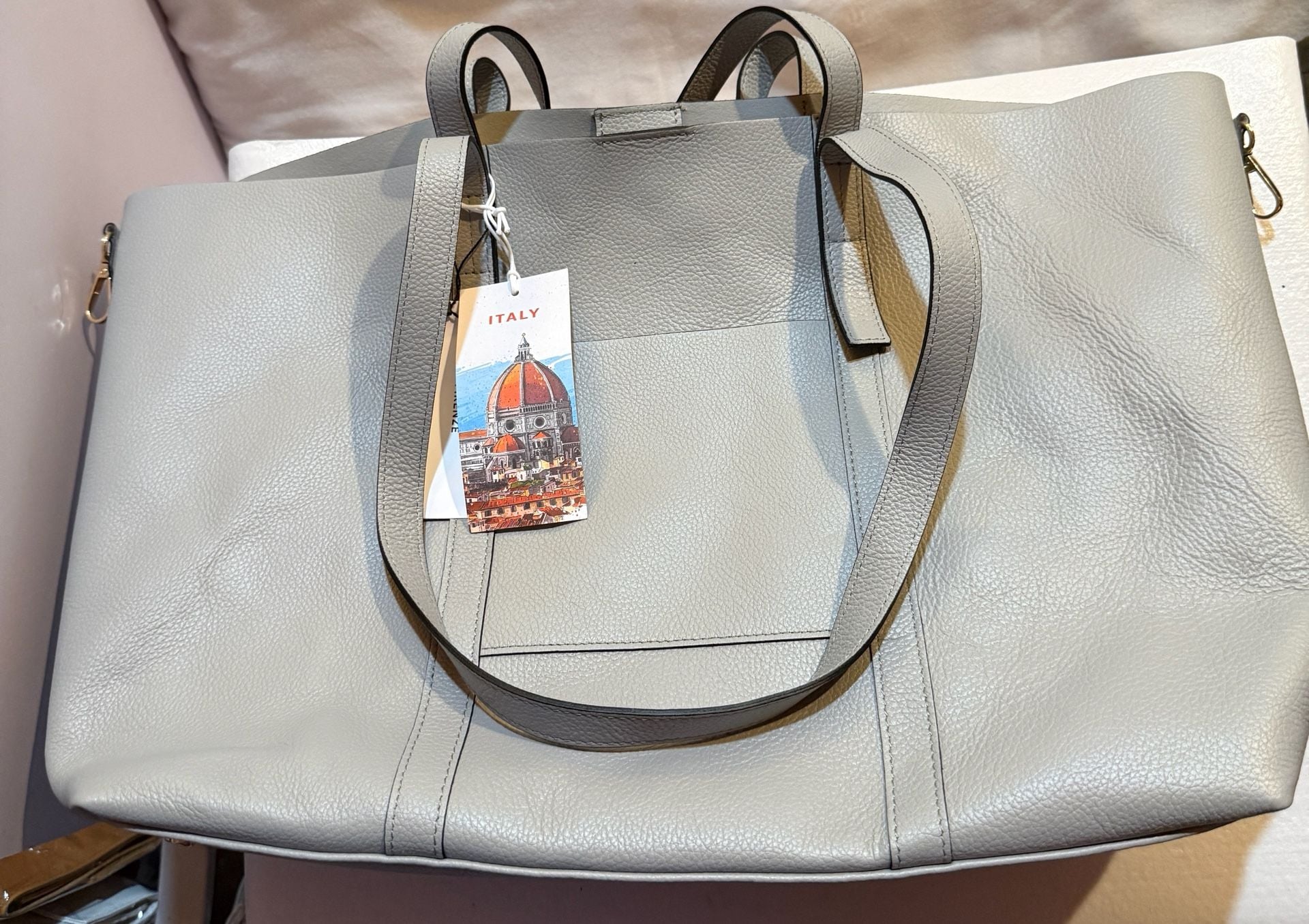 Cheval Firenze Italy Genuine Leather Large Tote Bag Gray NWT + Pouch 8