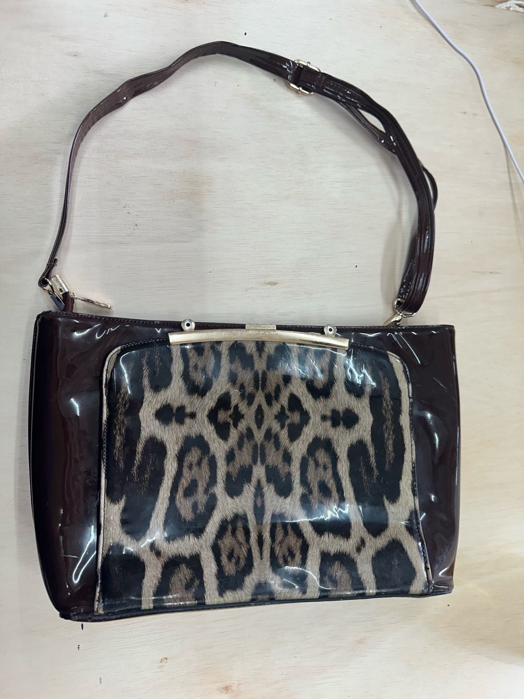 Michael Kors Leopard Print Patent Leather Shoulder Bag Brown 2