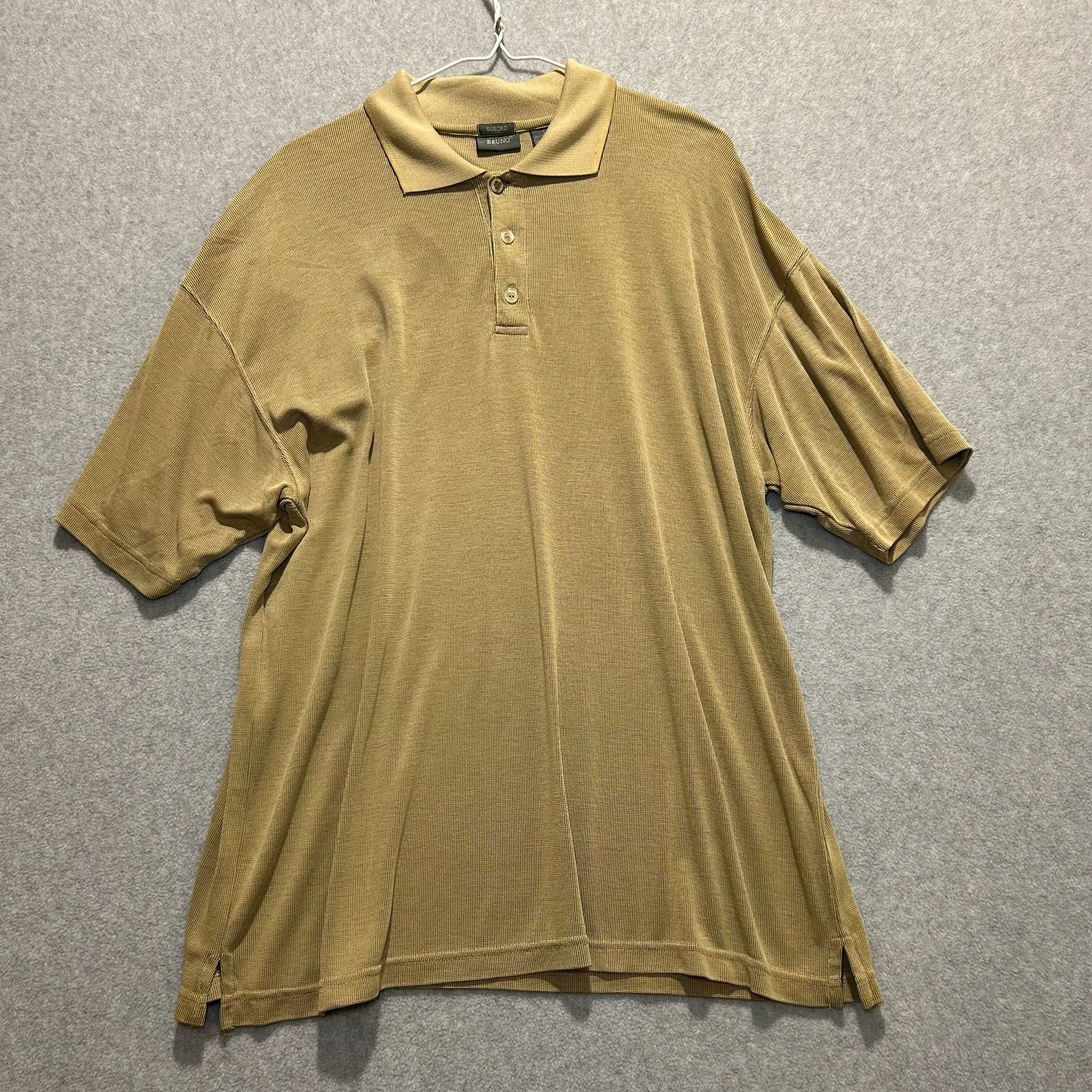 Bruno Men’s Tan Sueded Rayon Blend Short Sleeve Textured Polo Size L 2