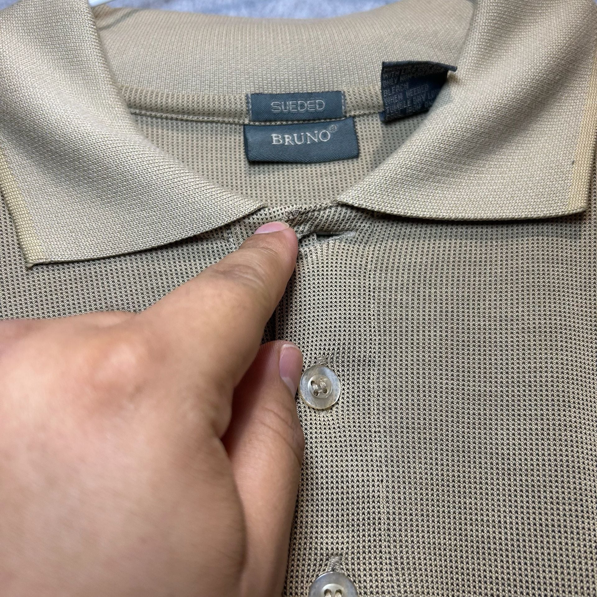Bruno Men’s Tan Sueded Rayon Blend Short Sleeve Textured Polo Size L 4