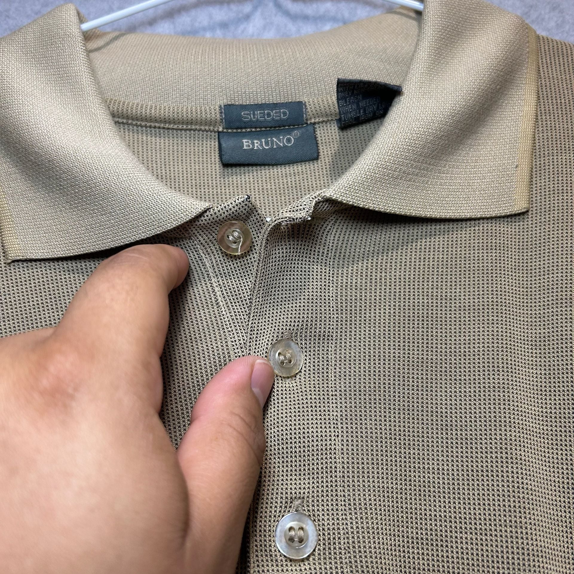 Bruno Men’s Tan Sueded Rayon Blend Short Sleeve Textured Polo Size L 5