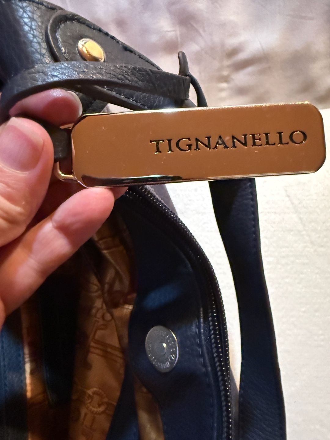 Tignanello Suede Leather Hobo Shoulder Bag Blue Slouchy Purse 9