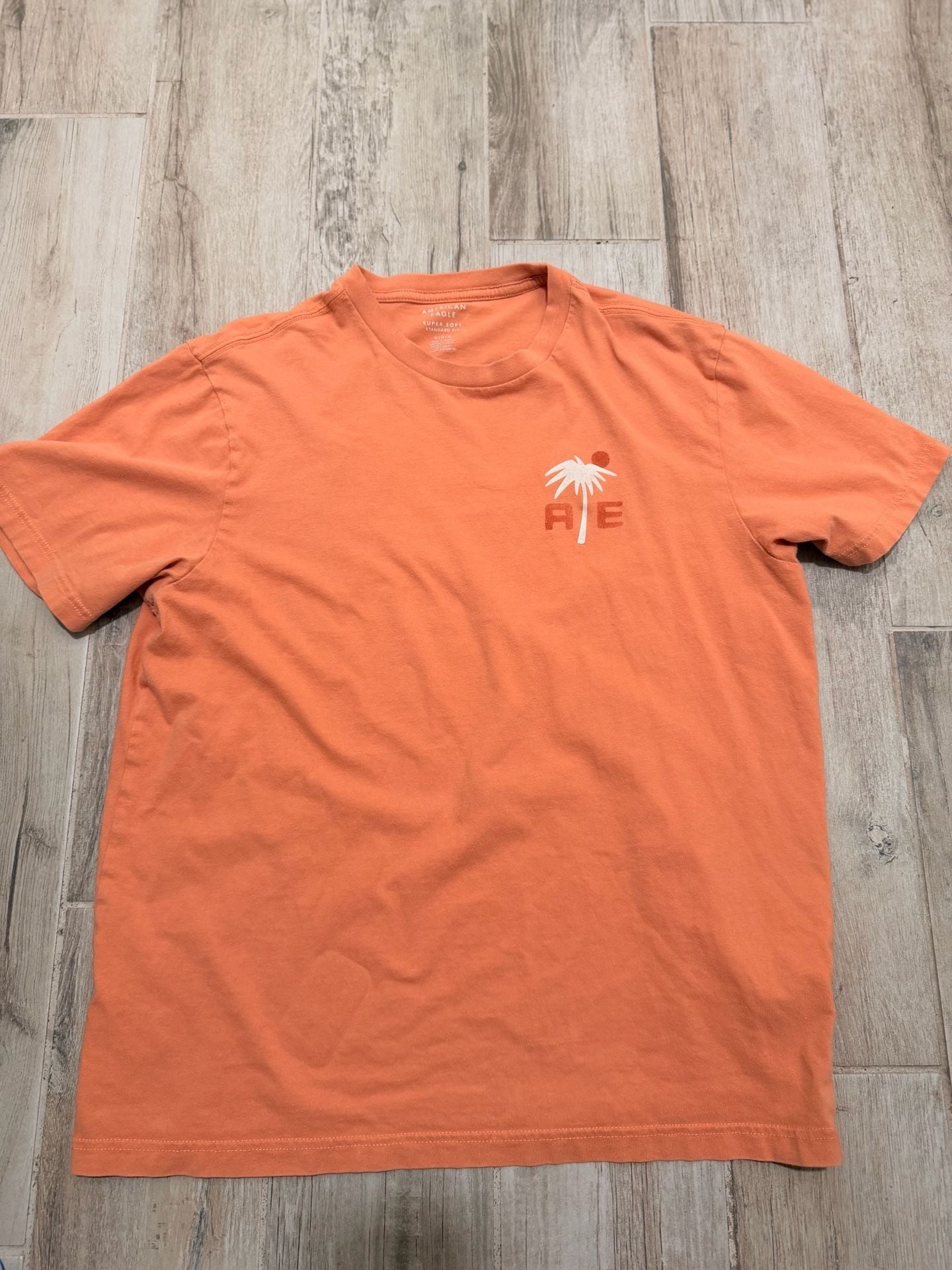 American Eagle Graphic T-Shirt Size M Orange Palm Tree Standard Fit 2