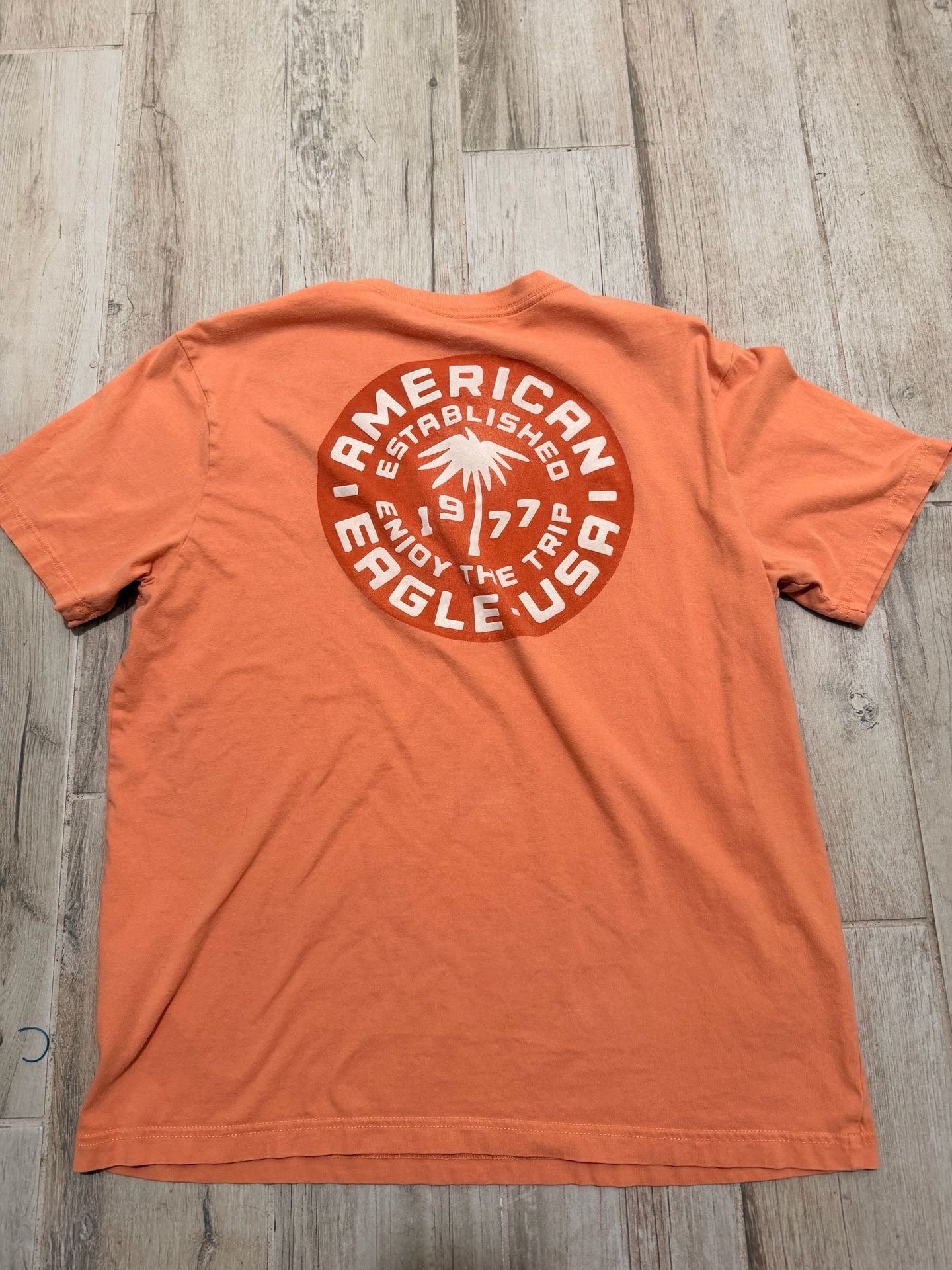 American Eagle Graphic T-Shirt Size M Orange Palm Tree Standard Fit 3
