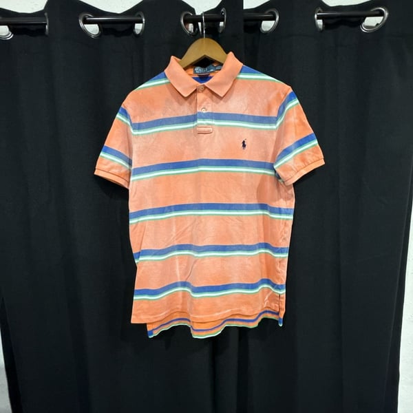 Polo Ralph Lauren Striped Polo Shirt Size XL Orange Blue Custom Fit