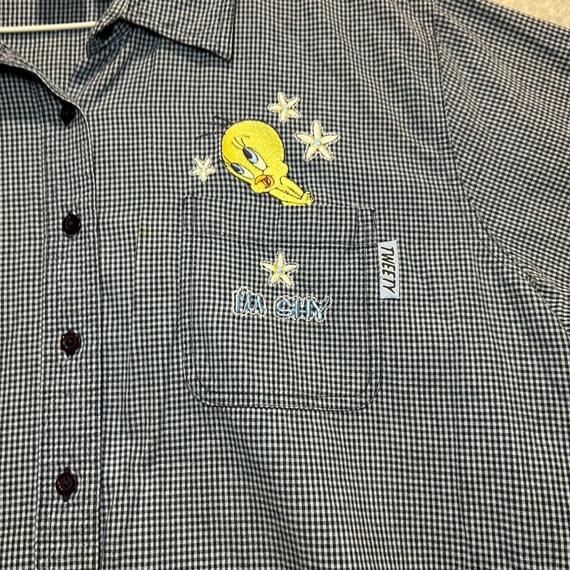 Looney Tunes Women’s Tweety Bird Embroidered Gingham Button Up Size 22W/24W 3