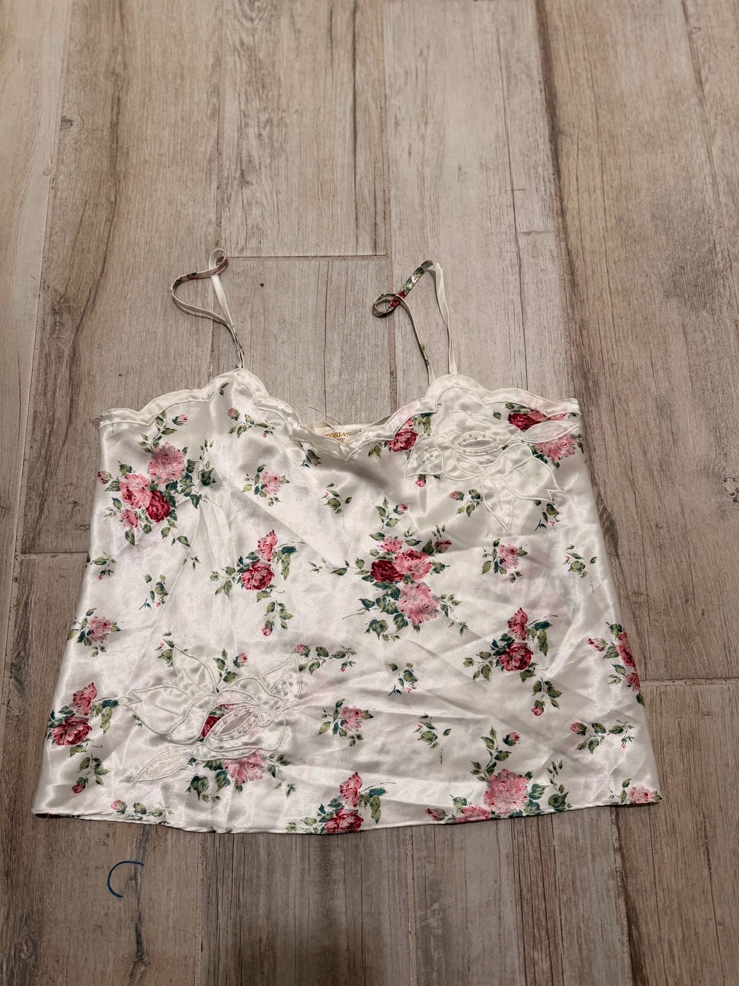 Victoria's Secret Camisole Size S White Floral Satin Spaghetti Strap Top 2