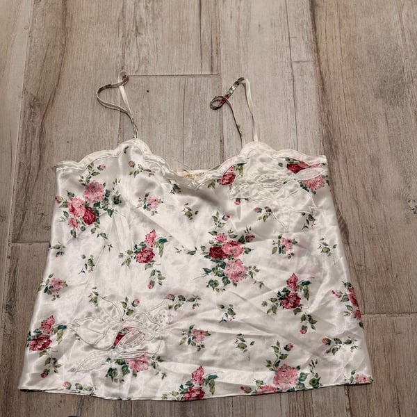 Victoria's Secret Camisole Size S White Floral Satin Spaghetti Strap Top