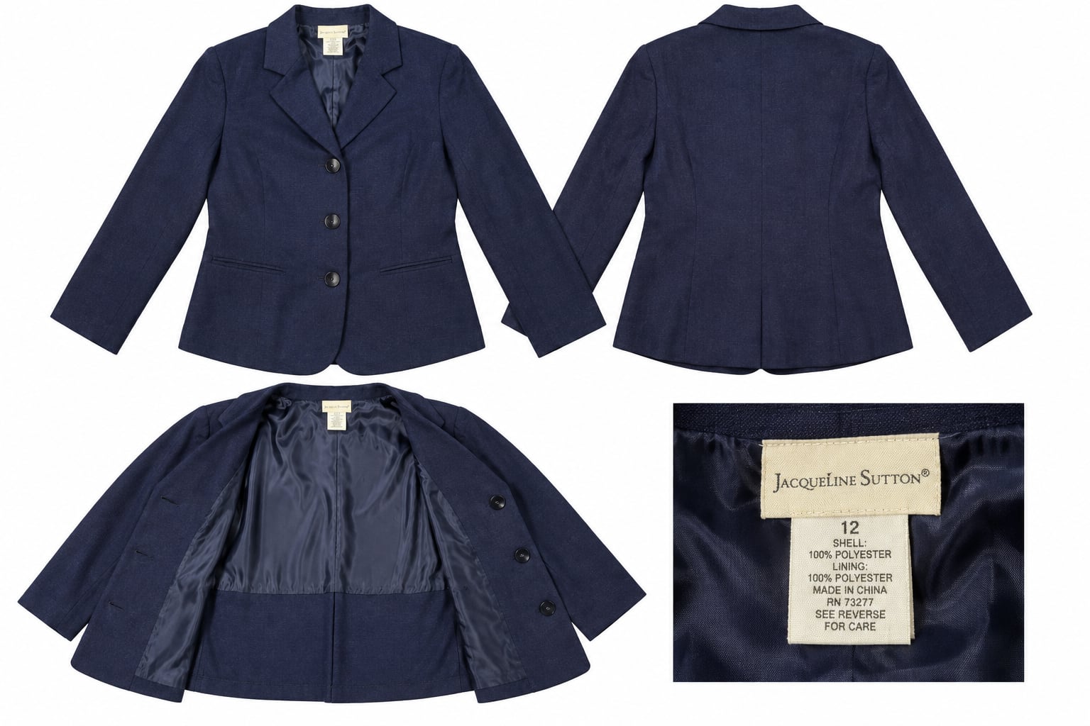Jacqueline Sutton Blazer Jacket Size 10 Blue Polyester womens 2