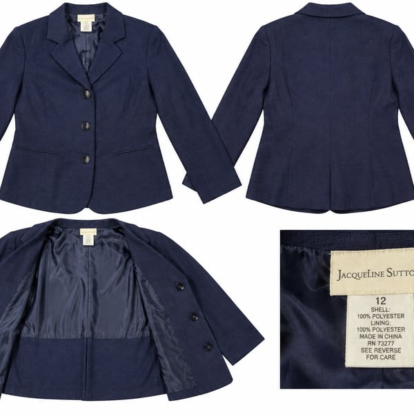 Jacqueline Sutton Blazer Jacket Size 10 Blue Polyester womens