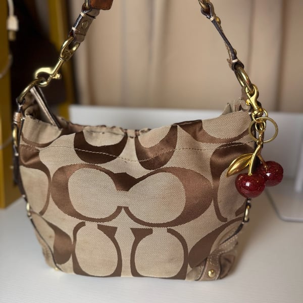 Coach Y2K Vintage Signature Carly Canvas Tan Hobo Shoulder HandBag Preloved –