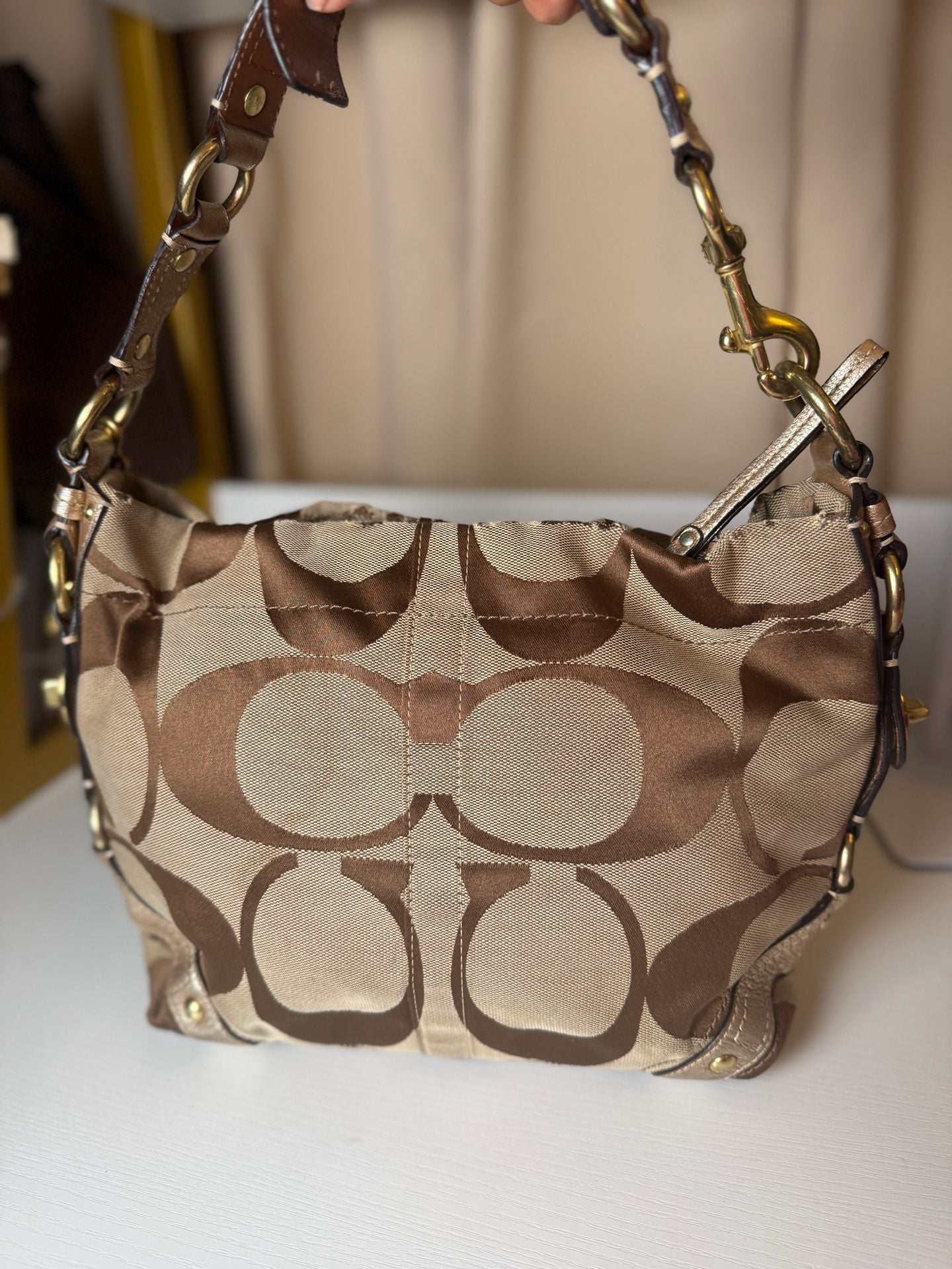 Coach Y2K Vintage Signature Carly Canvas Tan Hobo Shoulder HandBag Preloved – 3