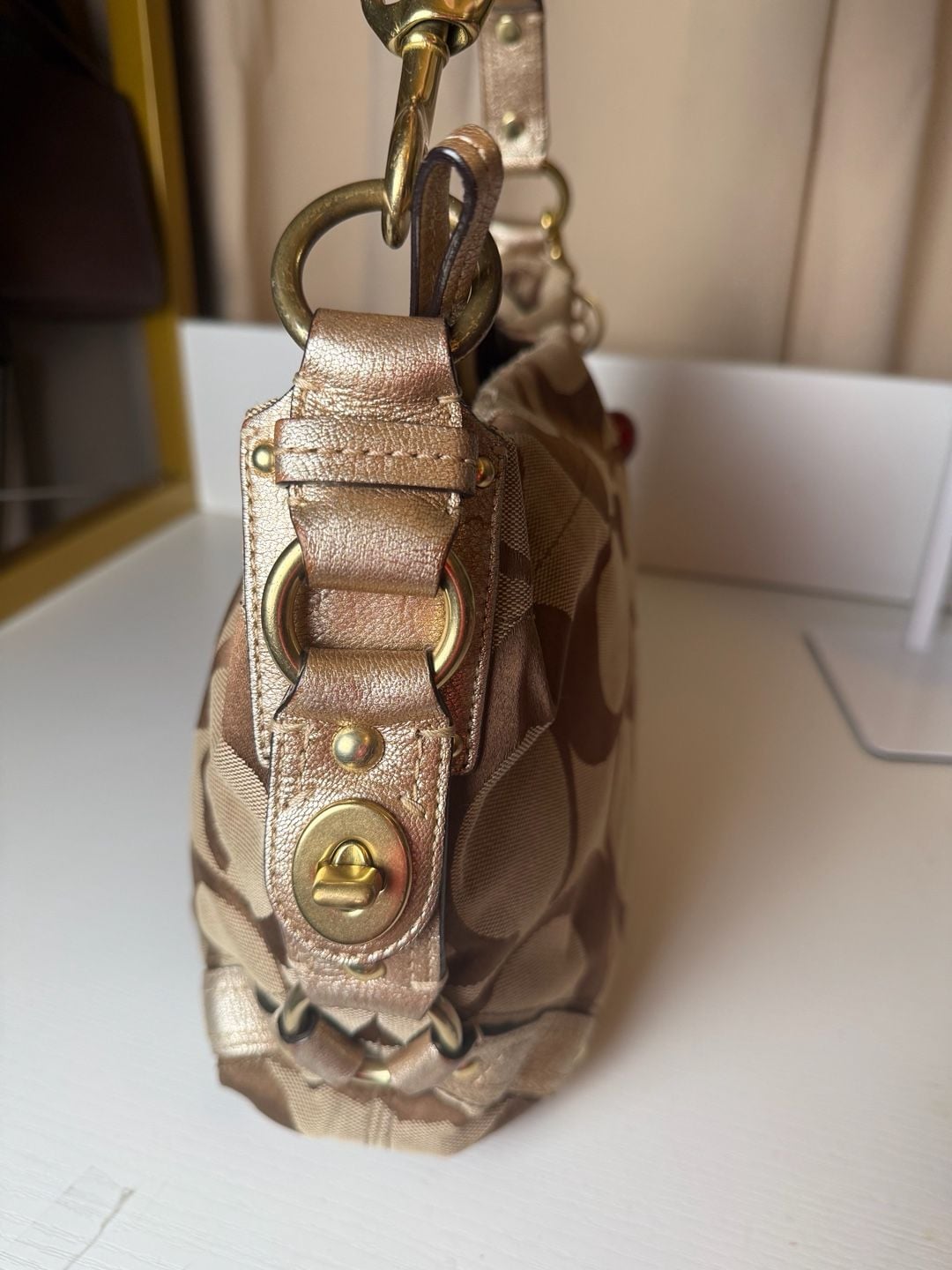 Coach Y2K Vintage Signature Carly Canvas Tan Hobo Shoulder HandBag Preloved – 4