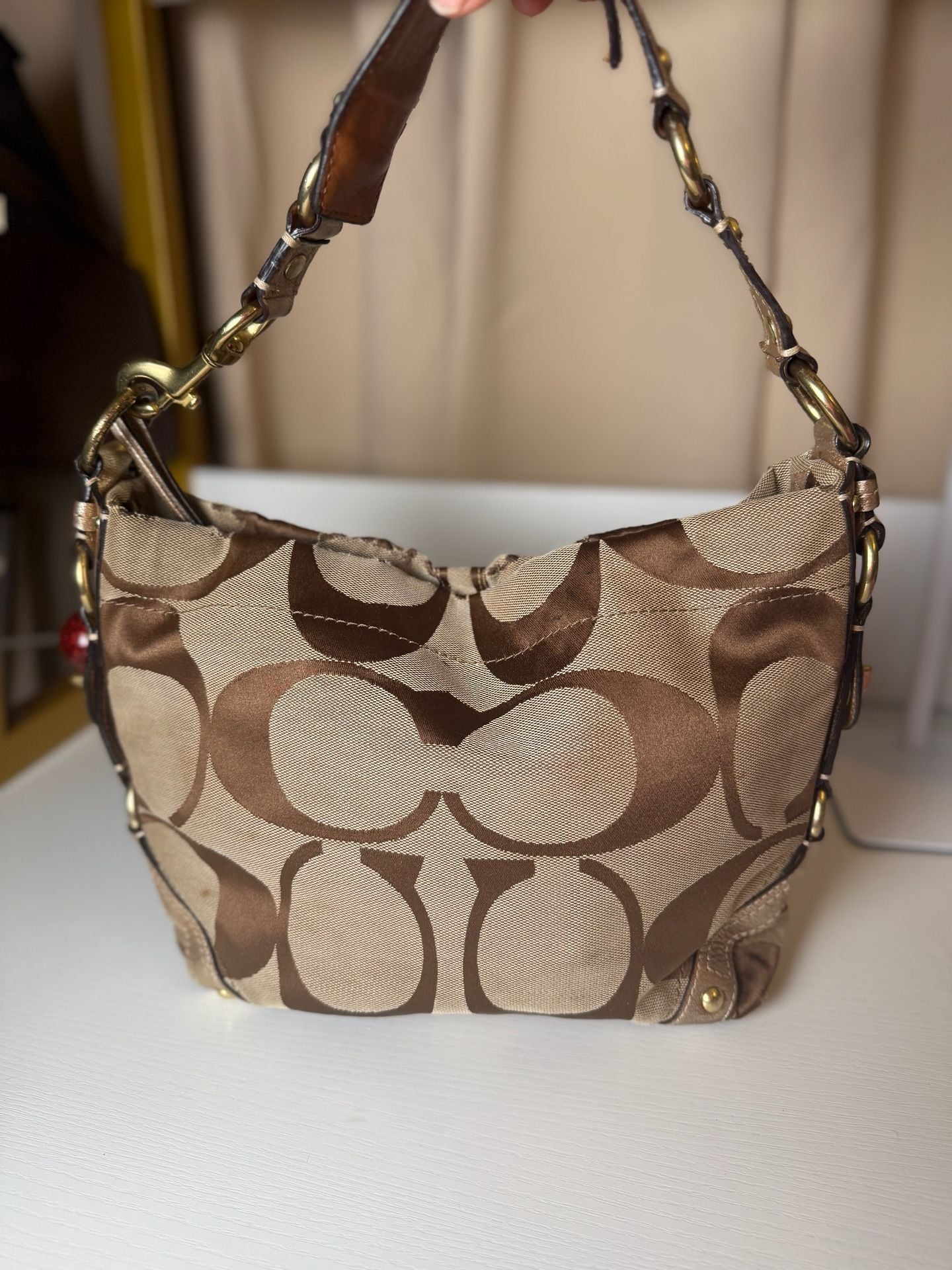 Coach Y2K Vintage Signature Carly Canvas Tan Hobo Shoulder HandBag Preloved – 8