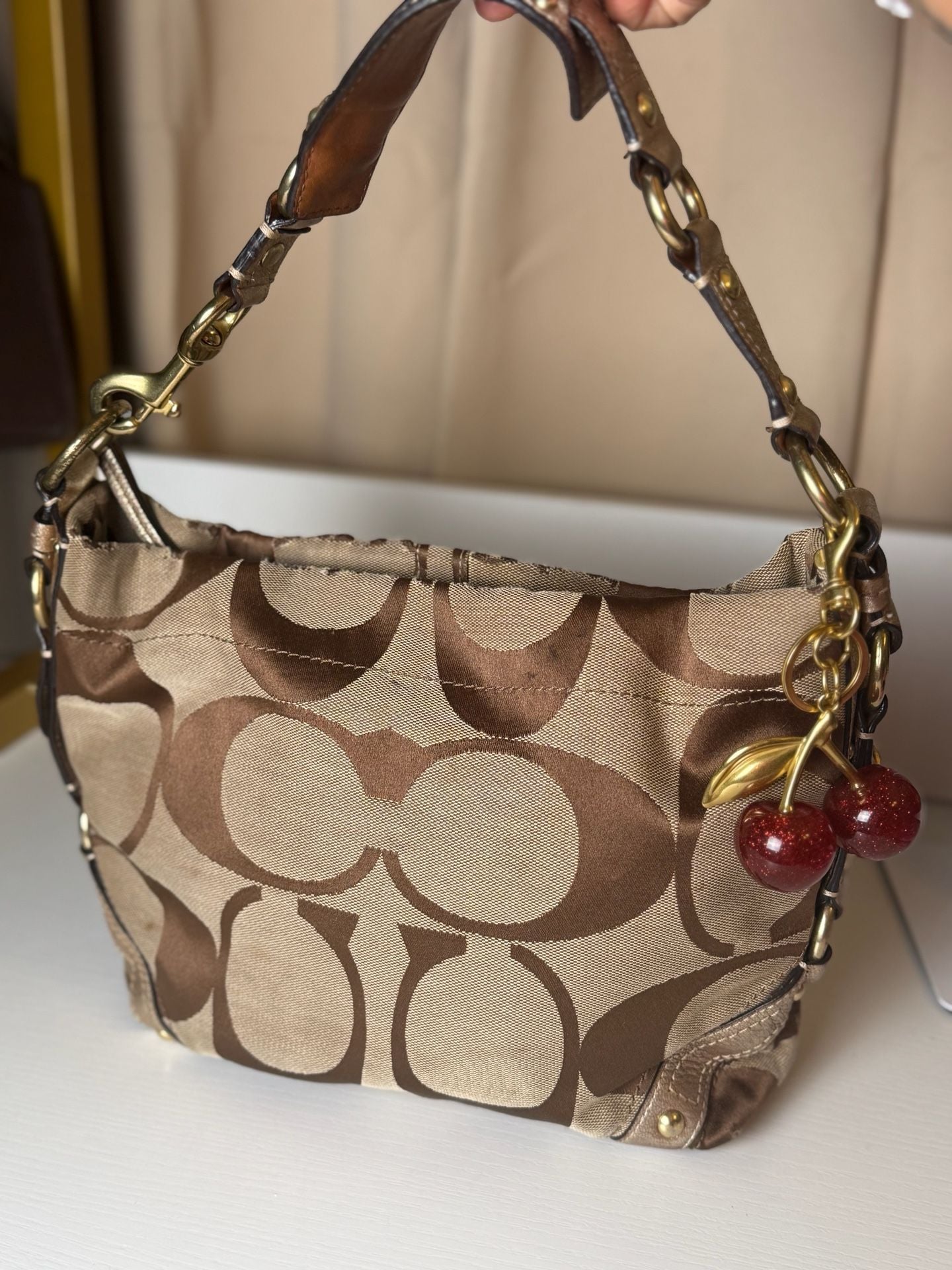 Coach Y2K Vintage Signature Carly Canvas Tan Hobo Shoulder HandBag Preloved – 9