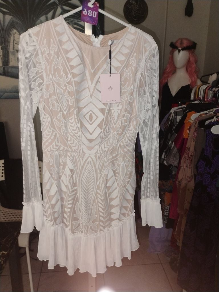 KILLSTAR Long Sleeve Lace Dress White NWT 2