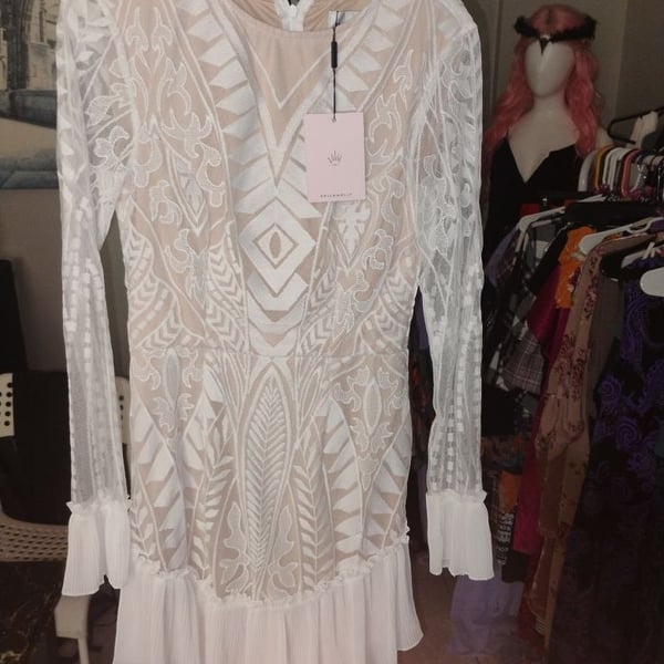 KILLSTAR Long Sleeve Lace Dress White NWT