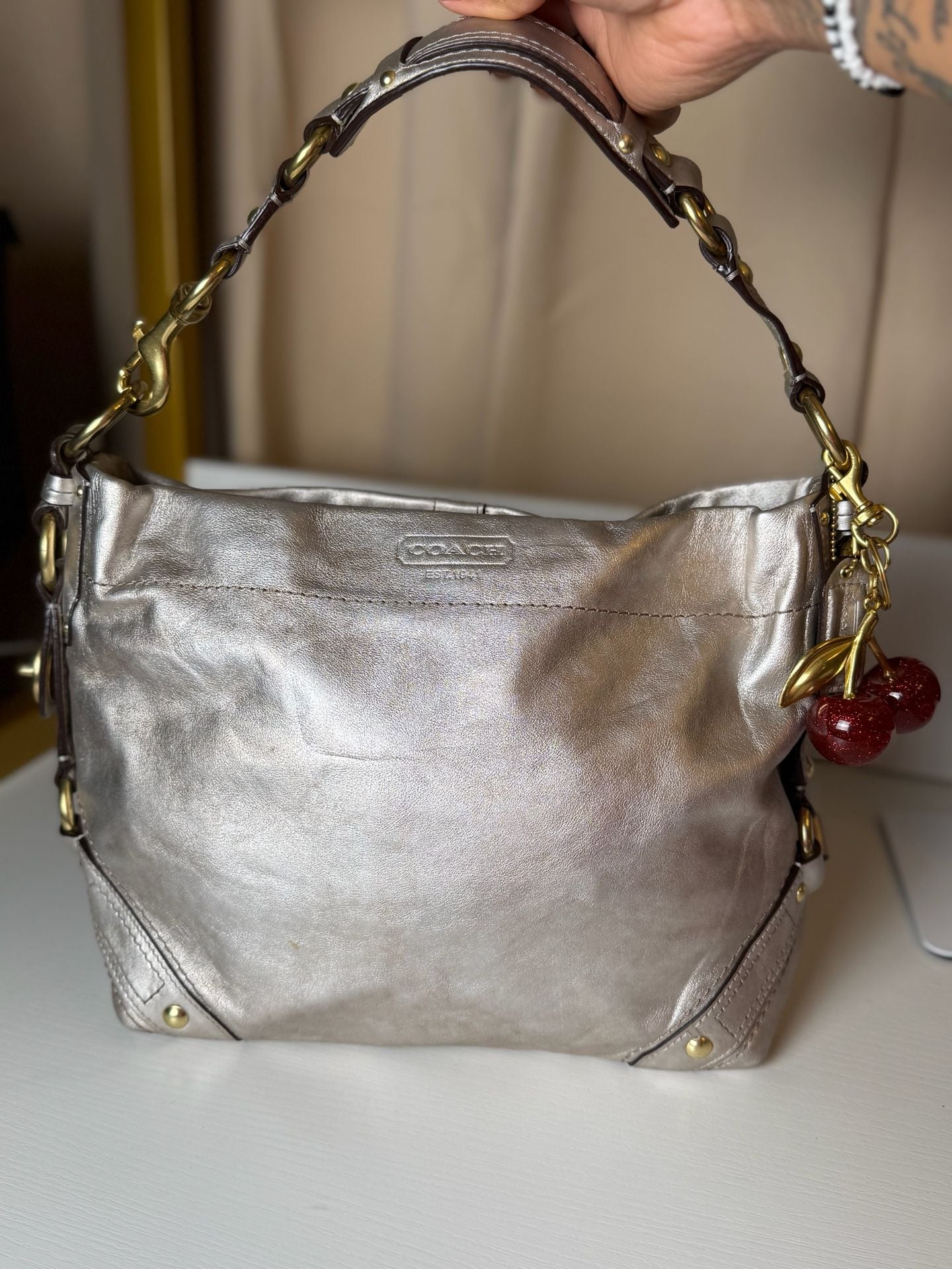 Coach Zoe Hobo 11870 Metallic Silver Leather Shoulder Bag 2