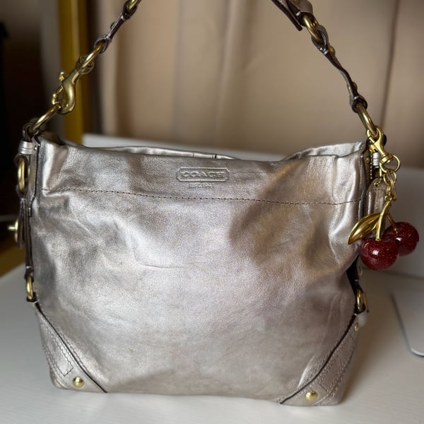 Coach Zoe Hobo 11870 Metallic Silver Leather Shoulder Bag