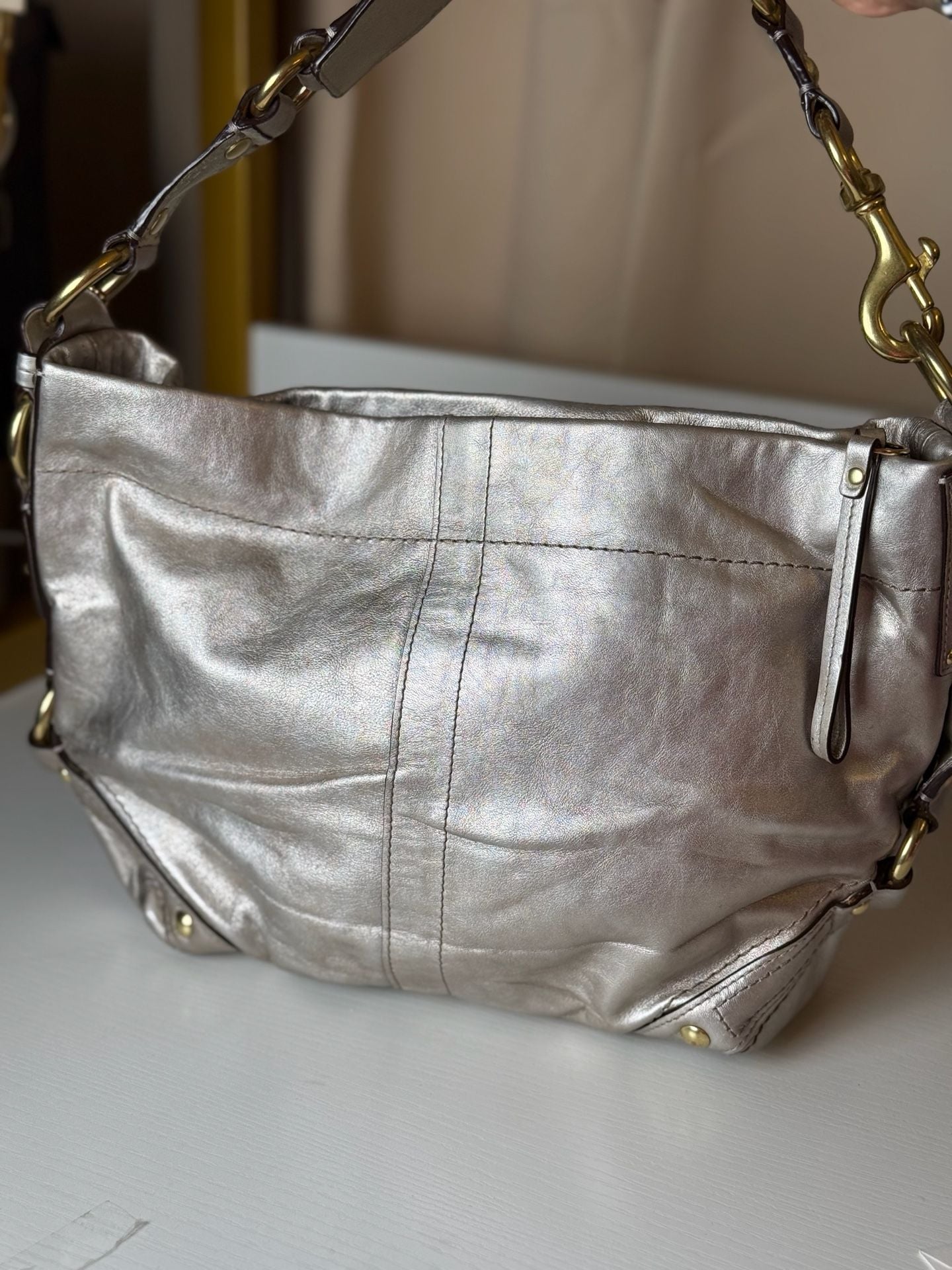 Coach Zoe Hobo 11870 Metallic Silver Leather Shoulder Bag 3