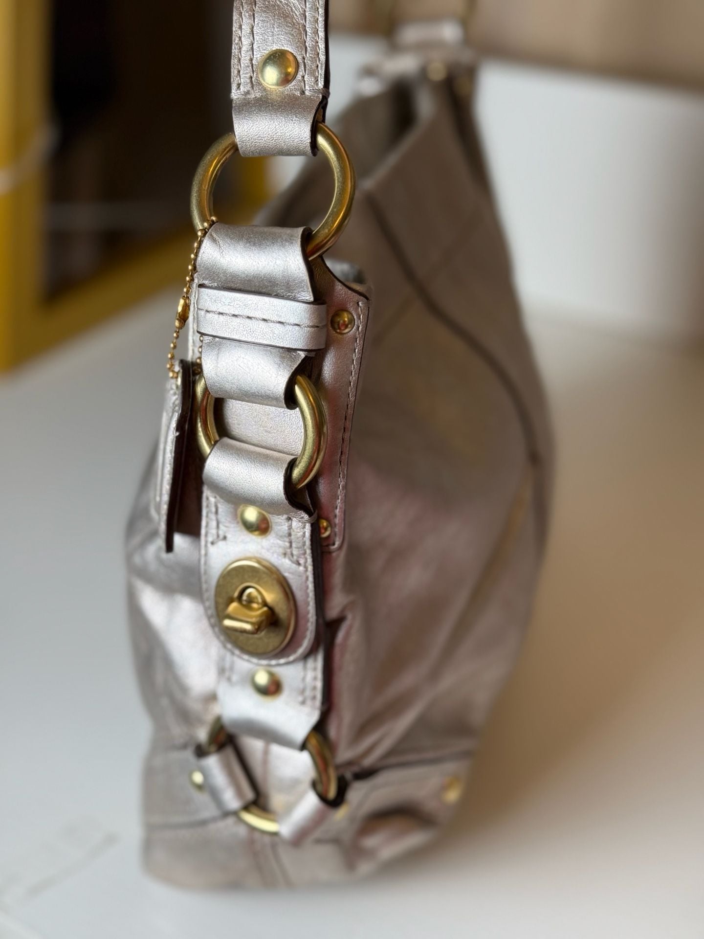 Coach Zoe Hobo 11870 Metallic Silver Leather Shoulder Bag 4