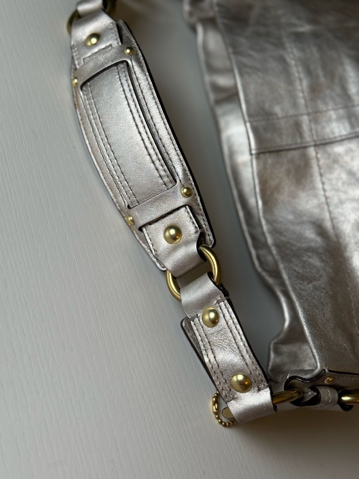 Coach Zoe Hobo 11870 Metallic Silver Leather Shoulder Bag 5