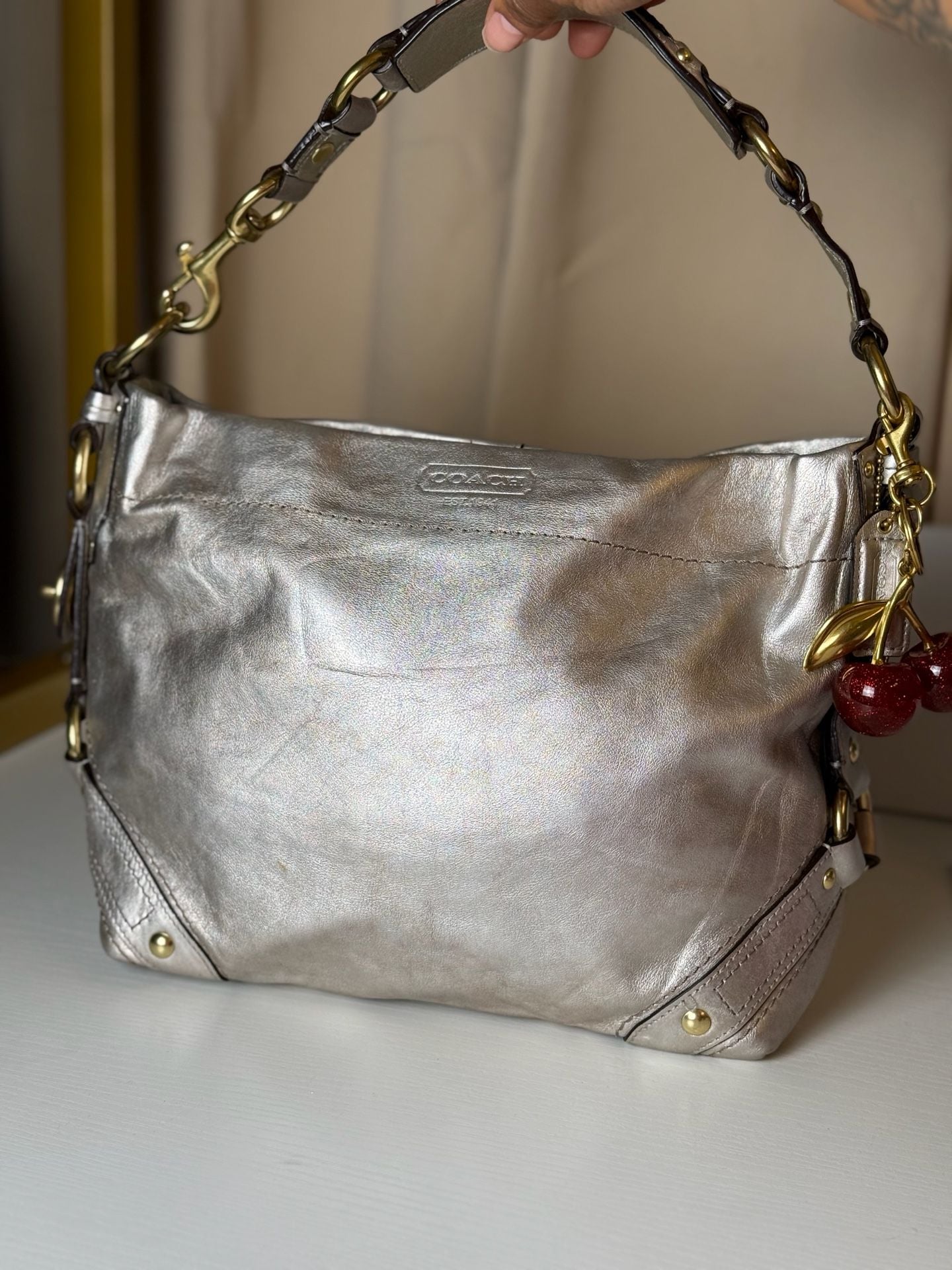 Coach Zoe Hobo 11870 Metallic Silver Leather Shoulder Bag 9