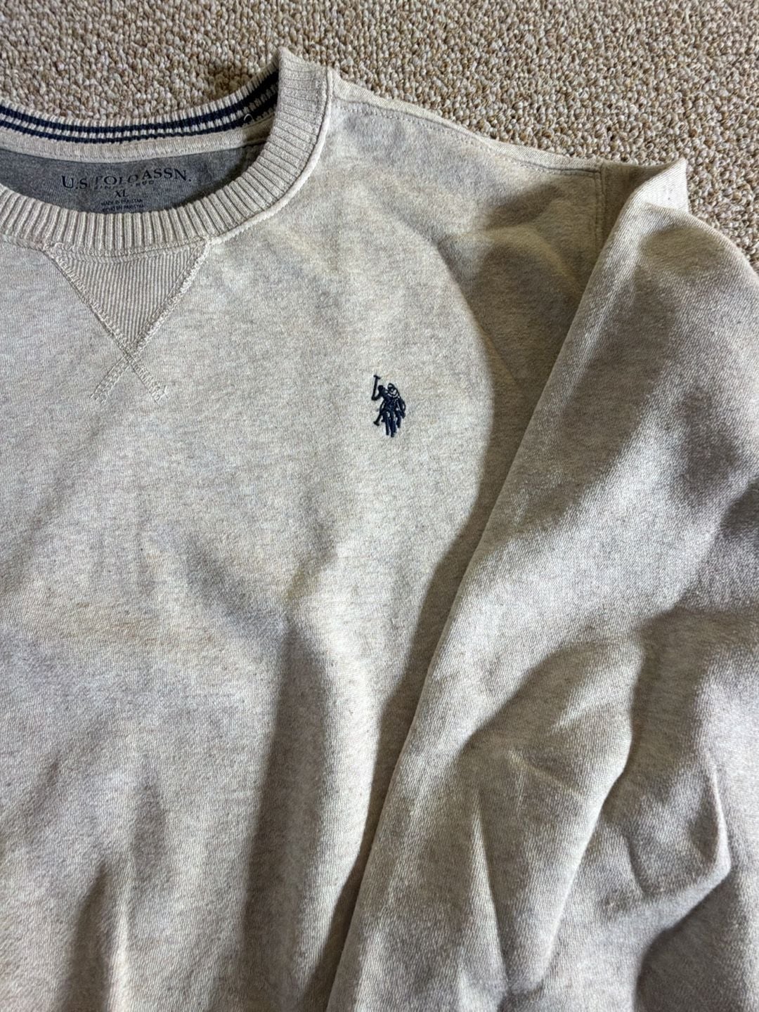 U.S. Polo Assn. Crewneck Sweatshirt Size XL Beige Embroidered Pony Logo 3