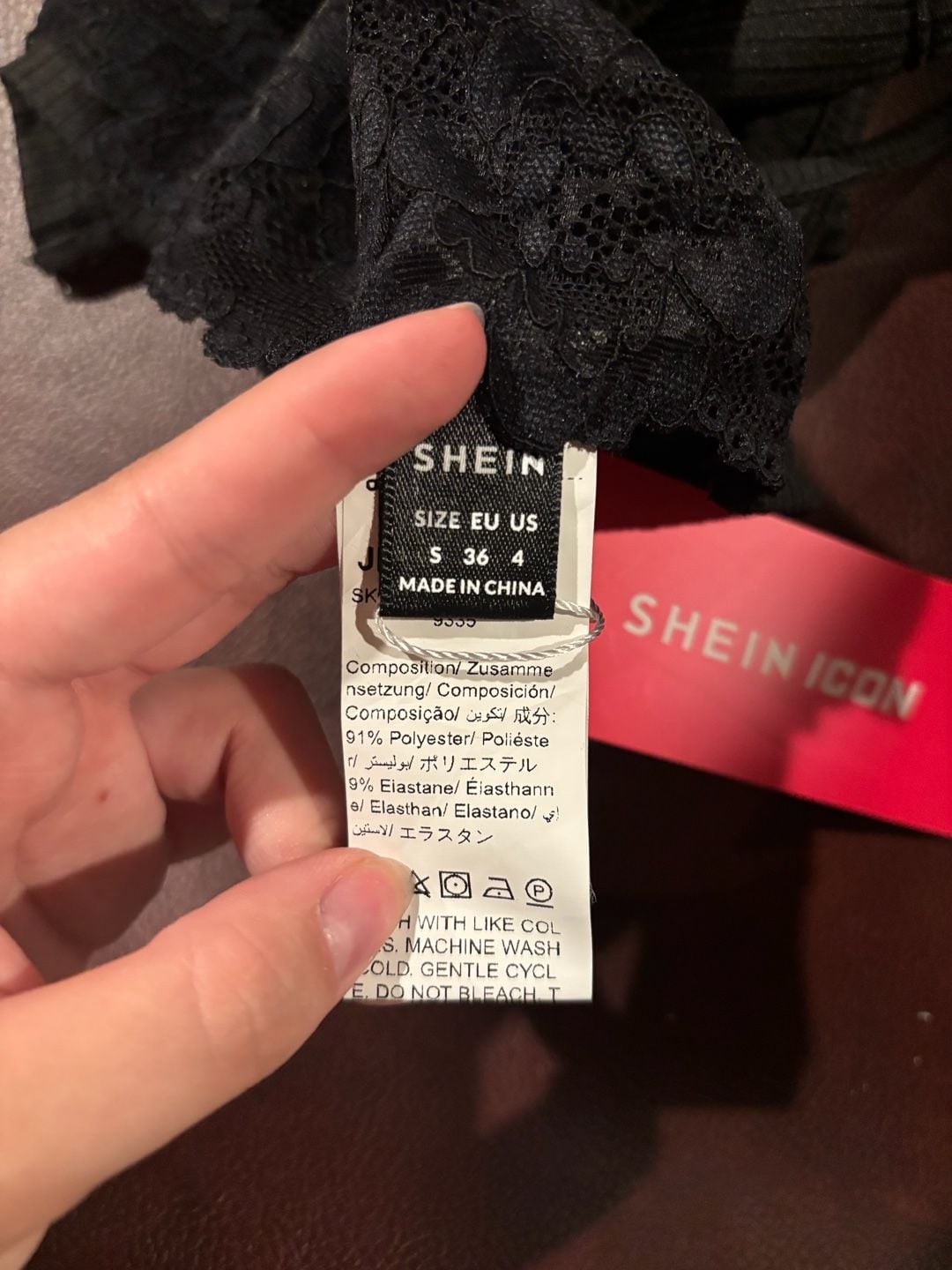 SHEIN Contrast Lace Ruched Cami Top Size S Black 3
