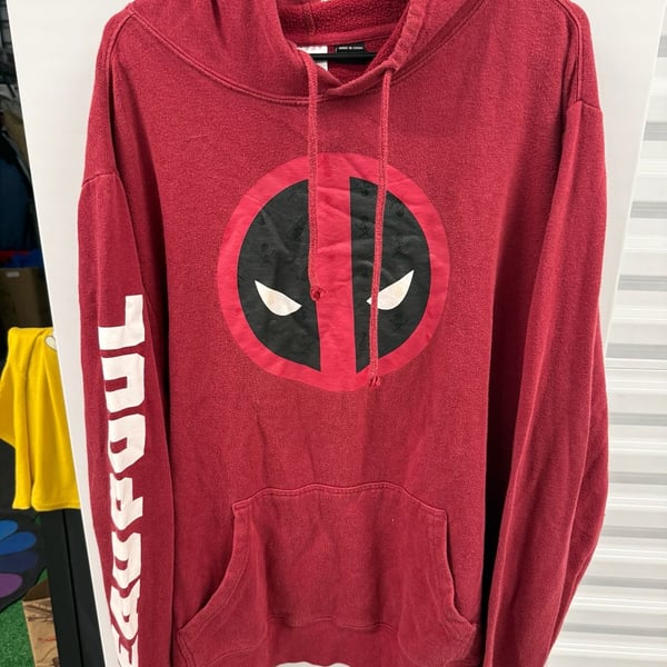 Marvel Deadpool Graphic Pullover Hoodie XXL Red Cotton Blend