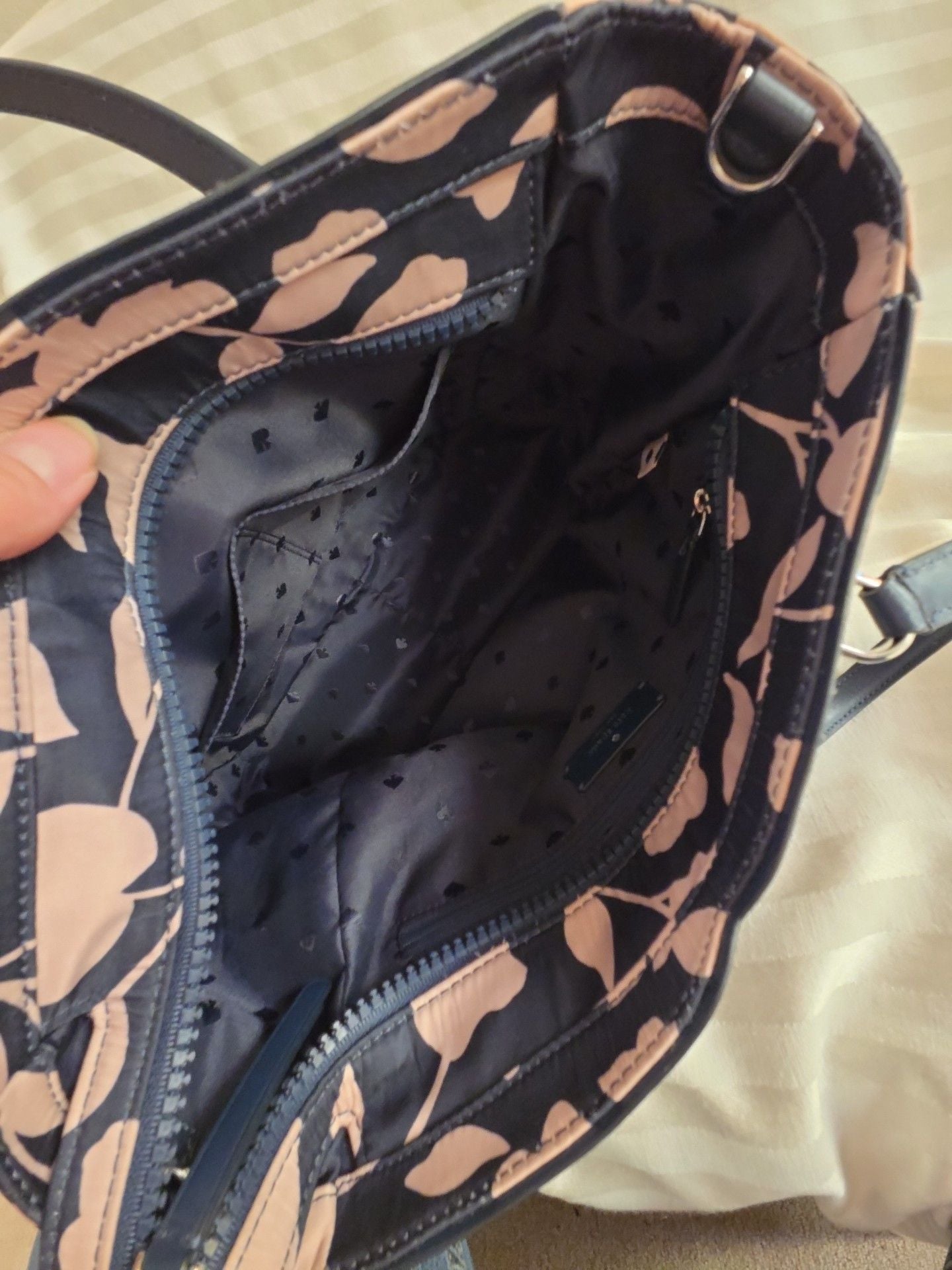 Kate Spade Floral Nylon Tote Bag Navy Blue Pink 7