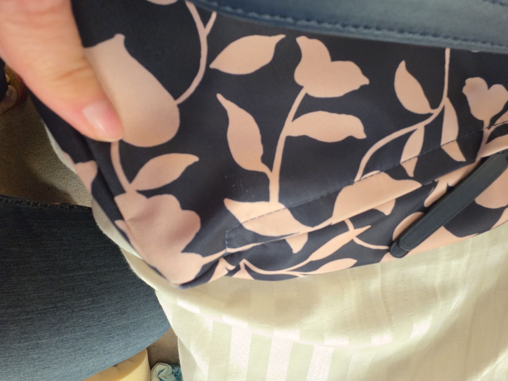 Kate Spade Floral Nylon Tote Bag Navy Blue Pink 9