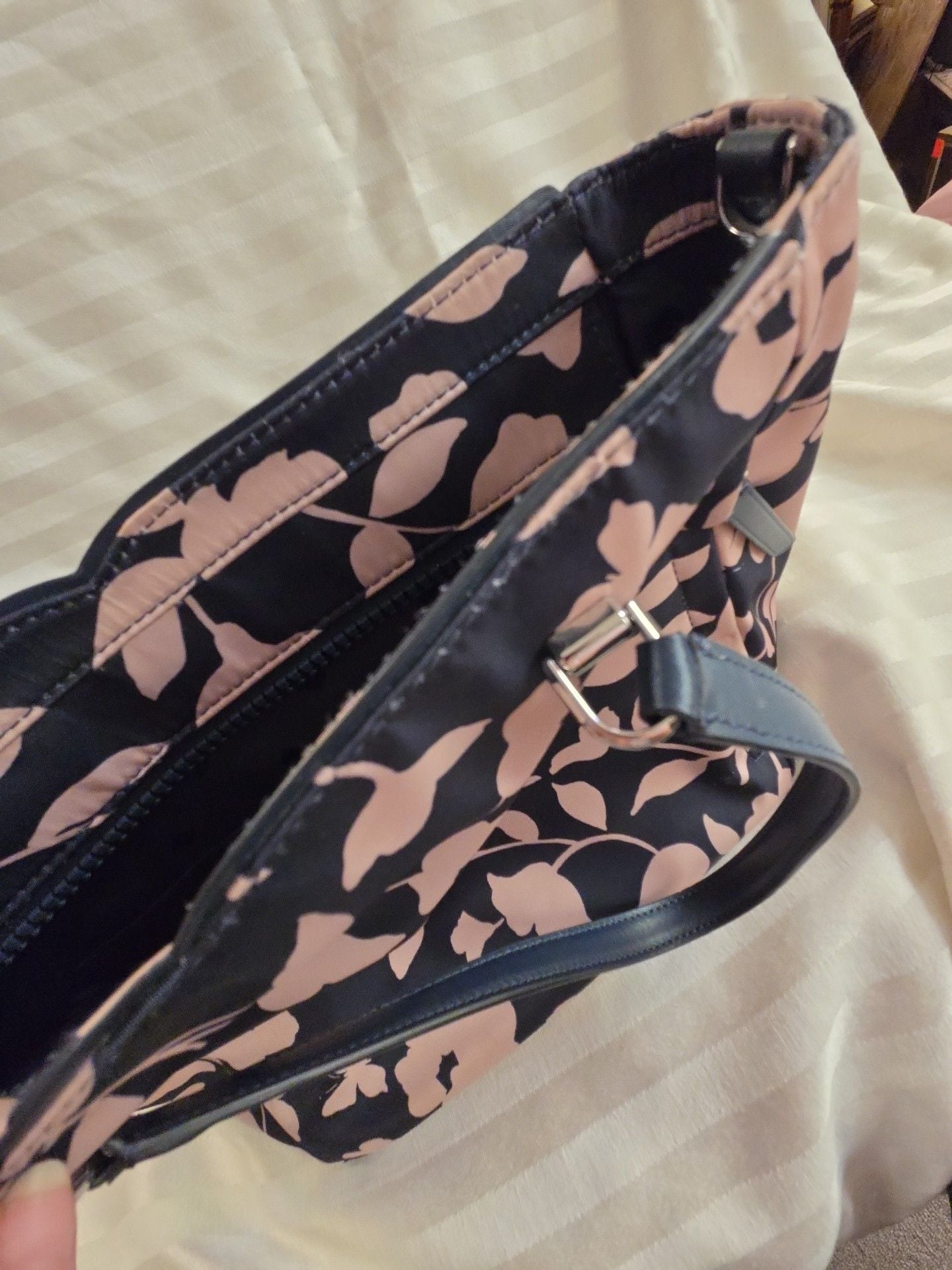 Kate Spade Floral Nylon Tote Bag Navy Blue Pink 10