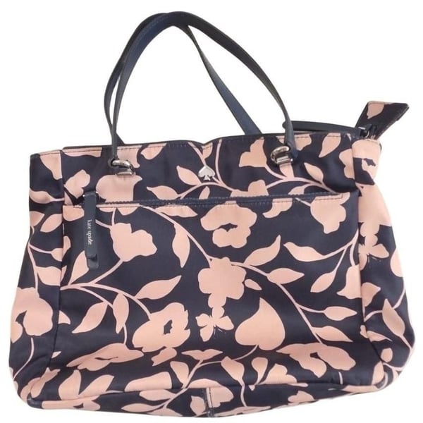 Kate Spade Floral Nylon Tote Bag Navy Blue Pink