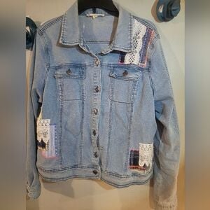 Cactus + Pearl Denim Jacket Size S Blue Lace Patchwork 3