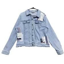Cactus + Pearl Denim Jacket Size S Blue Lace Patchwork 4