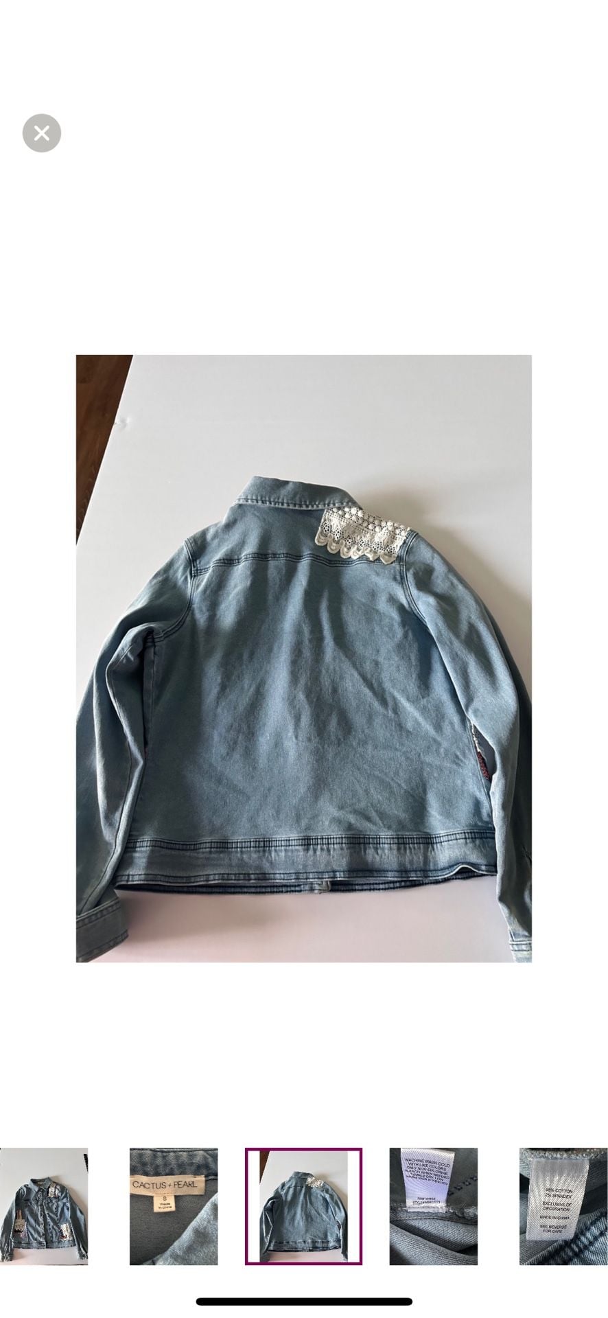 Cactus + Pearl Denim Jacket Size S Blue Lace Patchwork 5