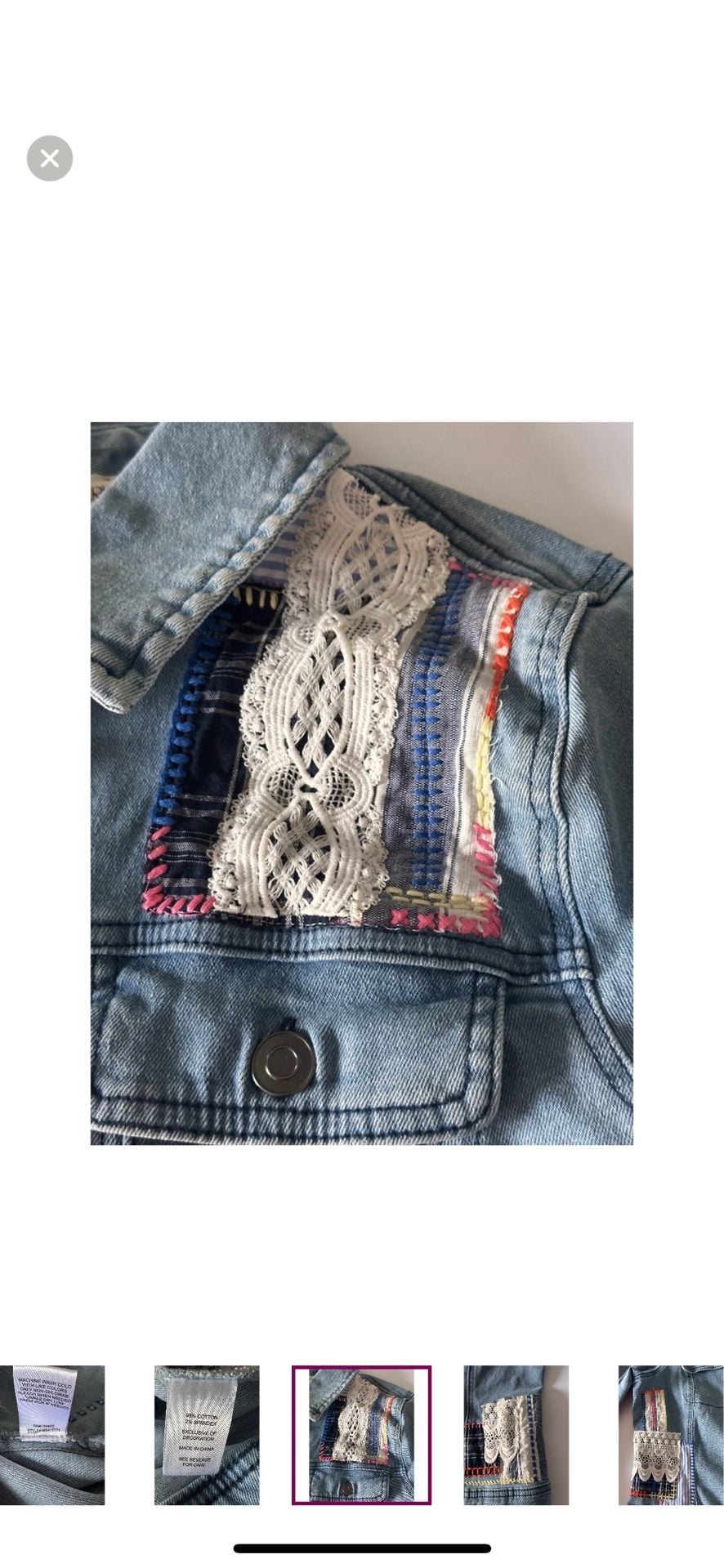 Cactus + Pearl Denim Jacket Size S Blue Lace Patchwork 6