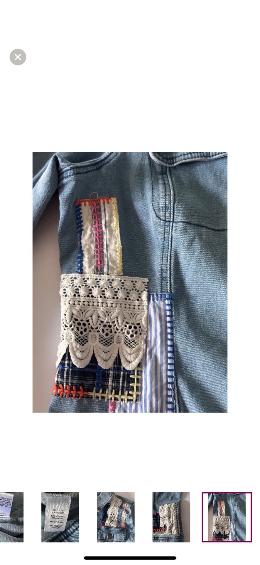 Cactus + Pearl Denim Jacket Size S Blue Lace Patchwork 7