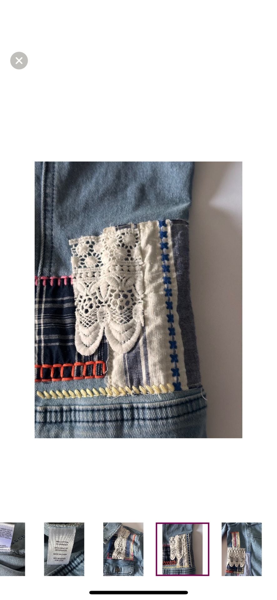 Cactus + Pearl Denim Jacket Size S Blue Lace Patchwork 8