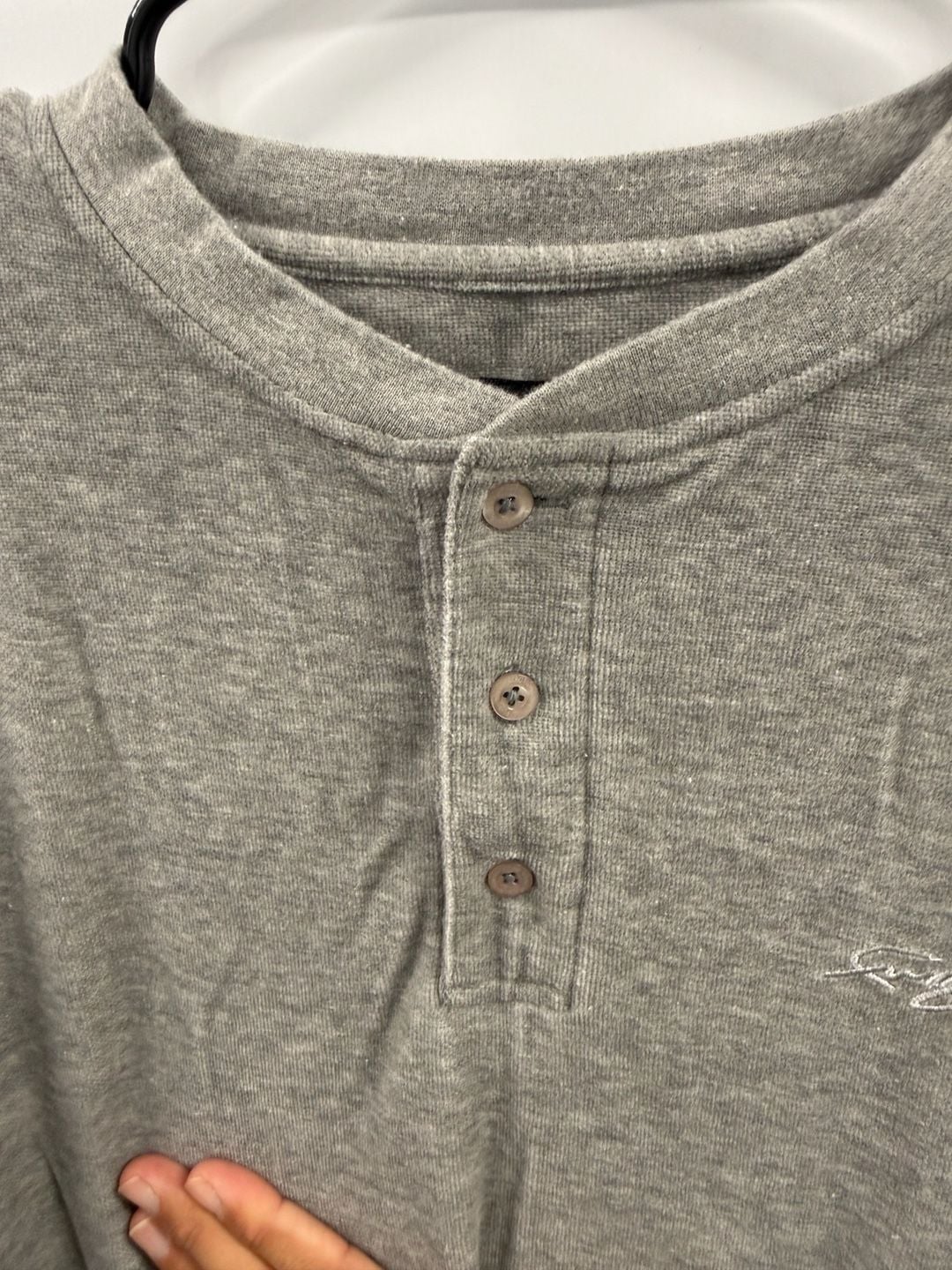 FUBU Henley Long Sleeve Shirt M Gray Cotton blend 3