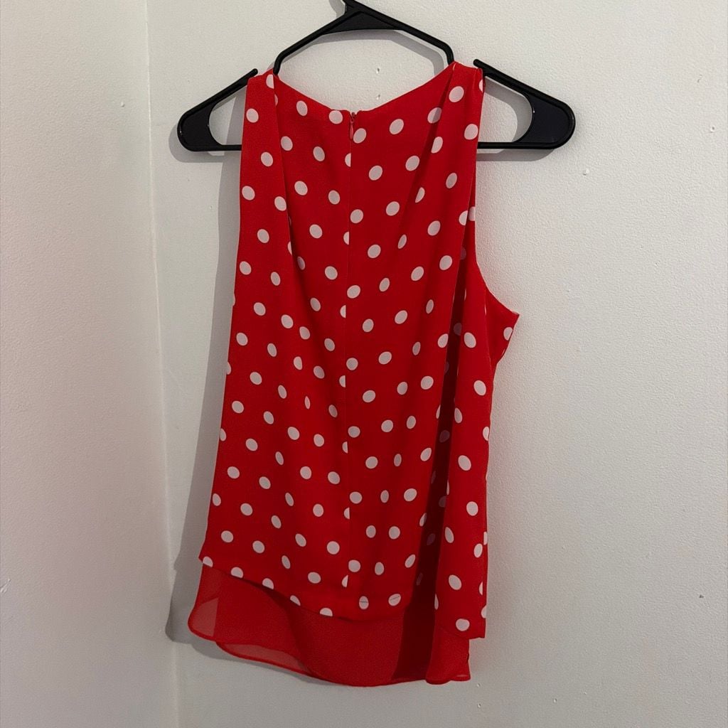 Rose + Olive Sleeveless Blouse Size L Red White Polka Dot 4