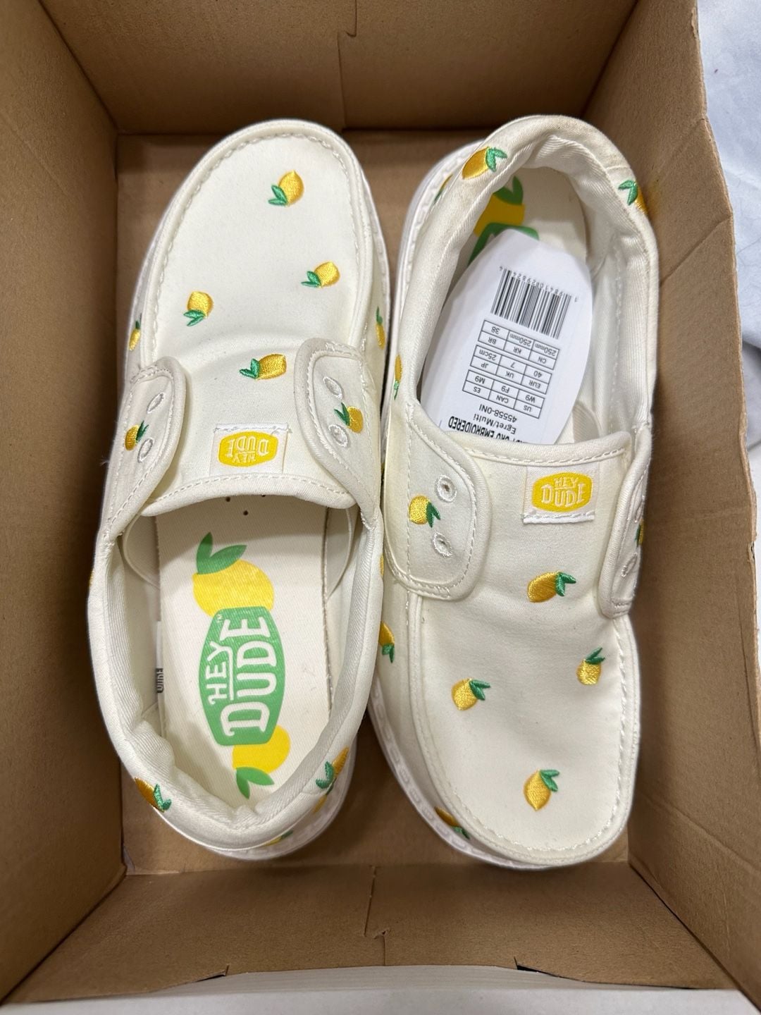 Hey Dude Wendy Cru Embroidered Size 9 White Lemon Slip On Shoes 2