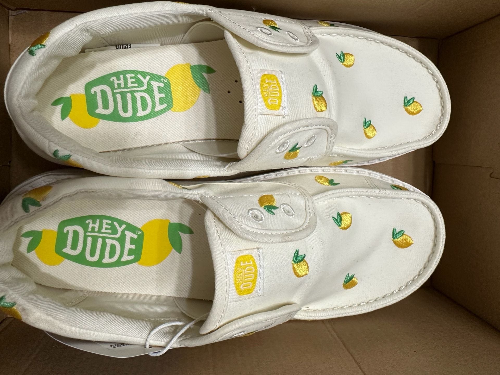 Hey Dude Wendy Cru Embroidered Size 9 White Lemon Slip On Shoes 3