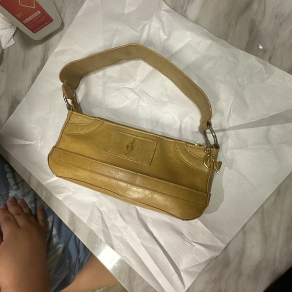 Baby Phat Vintage Tan Leather Shoulder Baguette Handbag