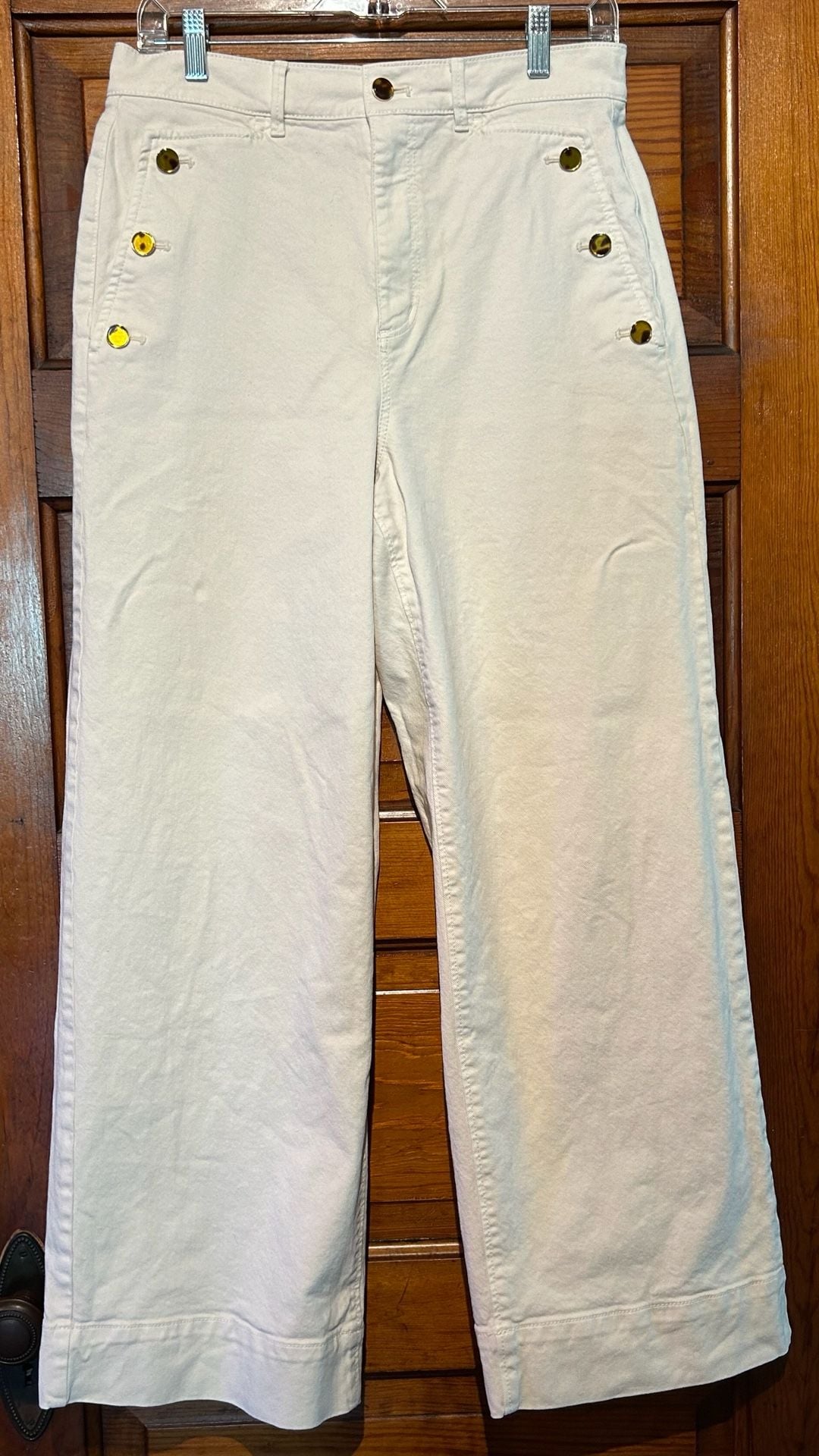 Ann Taylor White Wide Leg Pants Size 6 Sailor Button Detail 2