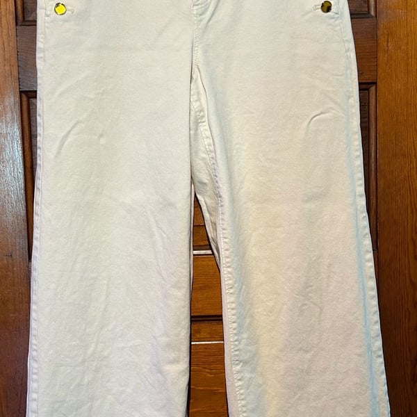 Ann Taylor White Wide Leg Pants Size 6 Sailor Button Detail
