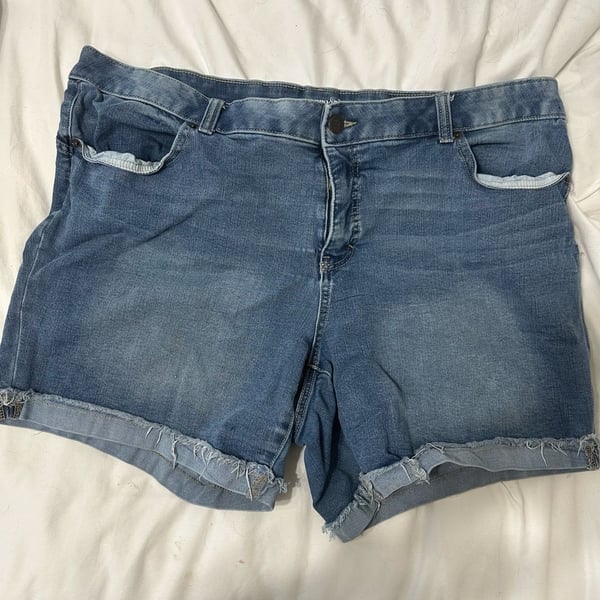 Terra & Sky Denim Shorts Size 20W Blue Distressed Cuffed Mid Rise